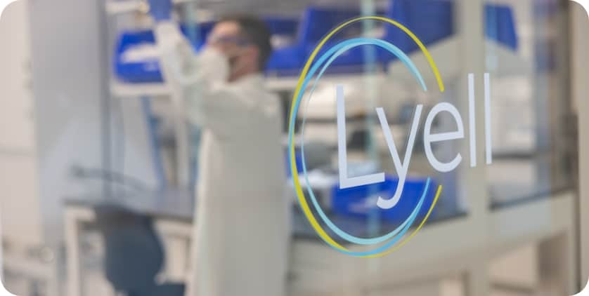 The Lyell logo in front of a laboratory